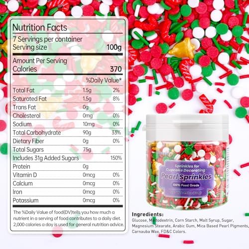 Christmas Sprinkles, Edible Confetti Round, Gold Sprinkles for Cupcake Decorating, Edible Christmas Cake Decorations, Cupcake Toppers, 130g/4.58oz