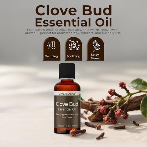 Viva Doria 100% Pure Clove Bud Essential Oil, Undiluted, Food Grade, 30 mL (1 Fluid Ounce)