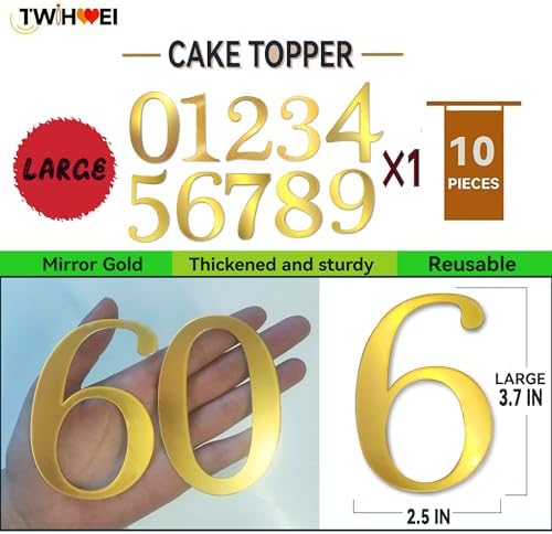 Big 0-9 Gold Birthday Number Cake Toppers 3.7 IN Large Golden Acrylic Happy Anniversary Cake Topper Sticks For Diy Handmade Cake Sign Decorations 10 Pcs Cupcake Topper Party Supplies Set