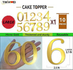 Big 0-9 Gold Birthday Number Cake Toppers 3.7 IN Large Golden Acrylic Happy Anniversary Cake Topper Sticks For Diy Handmade Cake Sign Decorations 10 Pcs Cupcake Topper Party Supplies Set