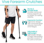 Vive Forearm Crutches (Pair) - Adjustable, Lightweight Arm Crutches Forearm for Adults - Ergonomic Arm Crutch Cuff and Comfortable Handles - Heavy Duty Crutches Non Slip Skid Replaceable Rubber Tips