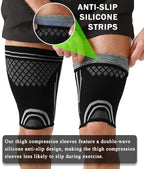 1 Pair Thigh Compression Sleeve for Men and Women, Upper Leg Sleeves, Anti Slip Hamstring Compression Sleeve for Pulled Muscle Relief, Running, Workout, Sports Recovery (Black and White, Large)