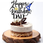 Happy Birthday Dad Cake Topper - black Glitter Father's Birthday Cake Decor -have Electric drill tools decorate Father's Day Party Cake Decorations Supplies