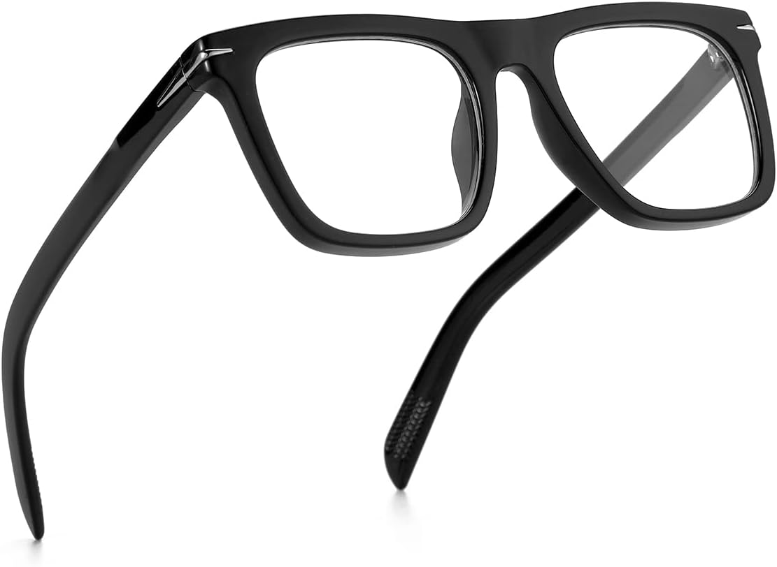 Trendy Square Blue Light Blocking Glasses for Men Women, Fashion Frame Non-prescription Computer Glasses (Black)