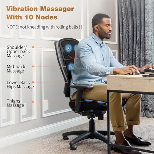 SLOTHMORE Vibration Back Massager for Chair with Heat, Multi-Zone Massage Seat Cushion, Full Back & Seat Coverage, Adjustable Modes, Comfortable Pad for Office & Home