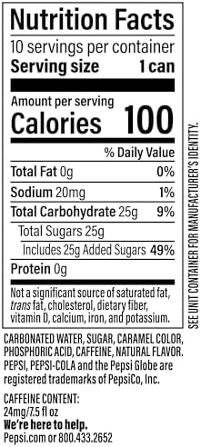 Pepsi Real Sugar Soda Mini Cans, 7.5oz Mini Cans, (10 Pack) (Packaging May Vary)