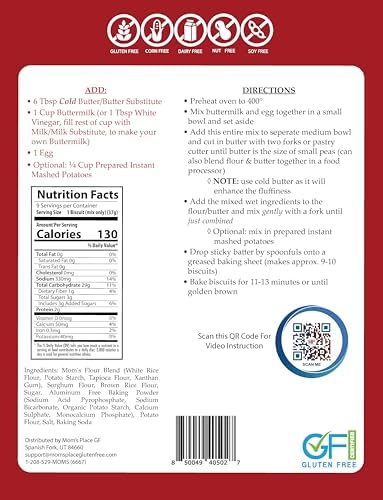 Mom's Place Gluten-Free Buttermilk Biscuit Mix | Dairy Free & Easy to Prepare | Nut Free, Soy Free, Non-GMO | Makes 8-9 Fluffy Biscuits