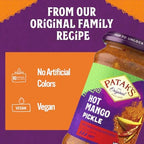 Patak’s Hot Mango Pickle - Authentic Indian Relish w/Mango Chunks, Mustard Seeds & Aromatic Spices – Perfect for Sandwiches, Salads & Cold Meats - Vegan Spicy Pickle - 10oz Jar (Pack of 1)