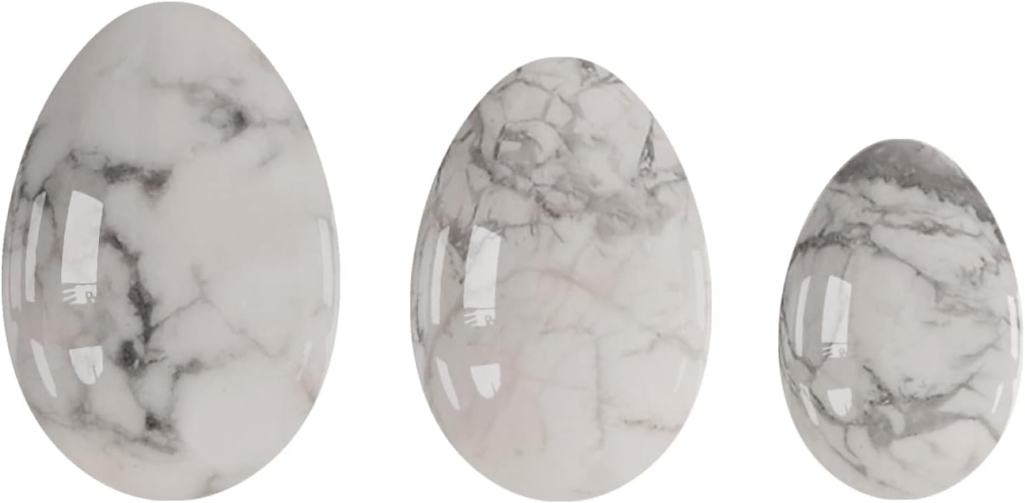 Undrilled Rose Quartz Yoni Egg Set Tiger Eye Jade Eggs Obsidian Kegel Exercise Yoni Eggs Exerciser,White Howlite