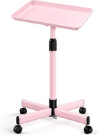 Salon Tray on Wheels, Premium Aluminum Tattoo Tray Rolling Tray, Adjustable Salon Service Rolling Trolley Cart for Clinic Spa(36inch-Pink)