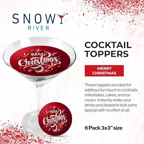 Snowy River Cocktail Toppers (1x6 Pack) - All Natural Edible Topper for Cocktails, Milk Shakes, Cakes and Ice Cream (Merry Christmas)