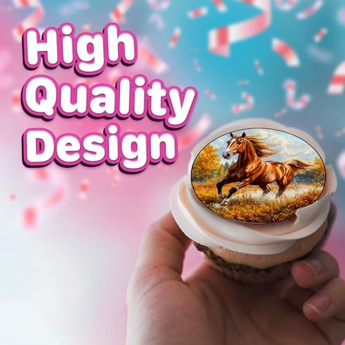 30 x Edible Cupcake Toppers – Horse Themed Collection of Edible Cake Decorations | Uncut Edible on Wafer Sheet
