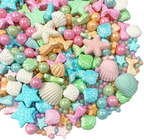PhilaeEC Mermaid Sprinkle Ocean Theme Party Cake Decoration Starfish Shell Pearl Mermaid Mix Candy Edible Cookie Cupcake Toppers Valentines Halloween Christmas Supplies 3.53oz