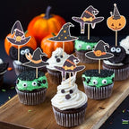 24pcs Witch Hat Cupcake Toppers Halloween Party Decorations Halloween Witch Hat Theme Cake Decorations for Birthday Party Baby Shower Supplies