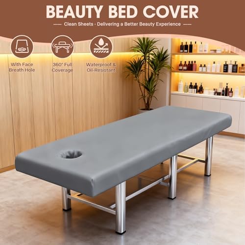 LXIANGN Professional Waterproof Massage Sheets Bed Table Cover with Face Hole,Oilproof Reusable Spa Treatment Sheet for Massage Tables,Machine Washable (Grey, 75 x 31.5 Inches)