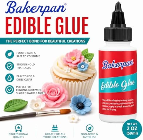 Bakerpan Edible Glue for Cake Decorating - 2 Ounce Edible Adhesive for Cookies, Fondant, Gum Paste, Sprinkles (Made in USA)