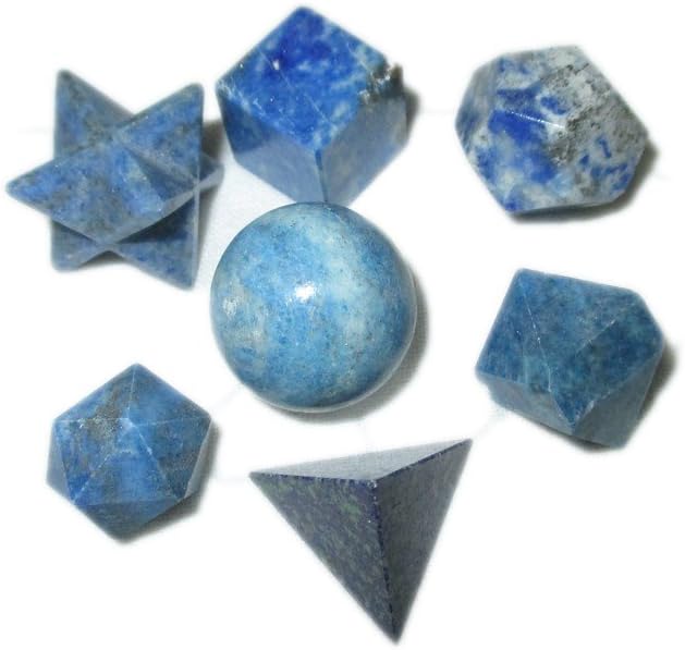 Wow Lapis Lazuli 7 Stones Sacred Geometry Sets Gemstone Platonic Solid Top Grade Quality Merkaba Star w/Velvet Pouch Attractive
