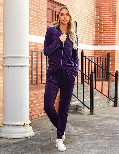 Totatuit Velour Tracksuit Womens Sweatsuit Set Long Sleeve Zip Up Jacket & Drawstring Sweatpants Outfit