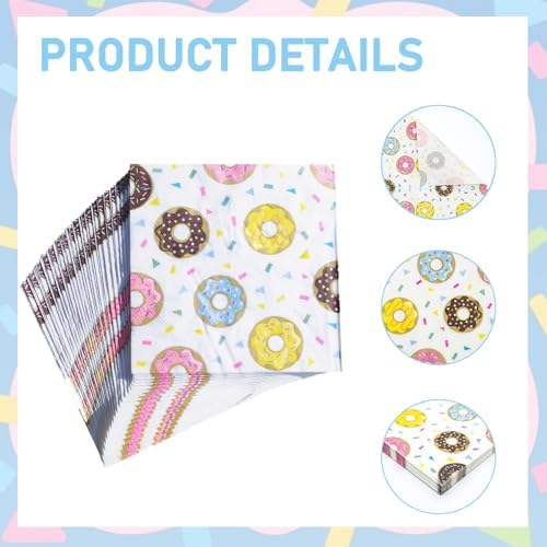 100 Pcs Donut Napkins 2 Ply Disposable Dinner Dessert Paper Napkins for Baby Shower Birthday Party Theme Table Decor Supplies