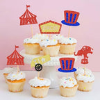 Ercadio 25 PCS Circus Cupcake Toppers Circus Animals Cupcake Picks Magic Hat Elephant Horse Cake Decorations for Carnival Theme Baby Shower Kids Birthday Party Decor Supplies