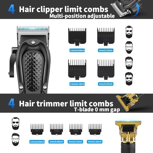 HIENA PRO Hair Clippers for Men Professional, Cordless Barber Clipper & T-Blade Beard/Hair Trimmer Set, Electric Razor Foil Shaver Nose Trimmer Barber Kit, Men's Hair Cutting Kit with 8 Guide Combs