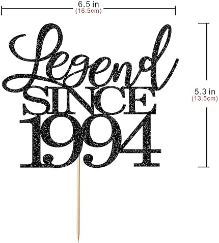 Legend Since 1994 Cake Topper 32th Birthday Happy Birthday Cake Topper Men and Women Cheer 32 Years Old Handmade Black Glitter Cake Decoration (1994)