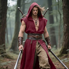 L'VOW Men's Medieval Hooded Surcoat Renaissance Tabard Sleeveless Tunic Cloak Viking Costume Holloween Assassin Cosplay