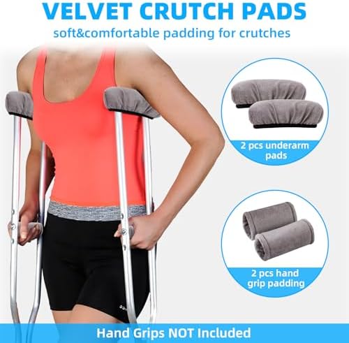 4 Pcs Crutches Padding, Grey Crutch Pads for Armpits and Hand Grips, Comfortable Crutches Accessories , Universal Crutch Pads for Armpits, Washable Pads for Crutches Underarm (2 Armpit+2 Hand Cushion)
