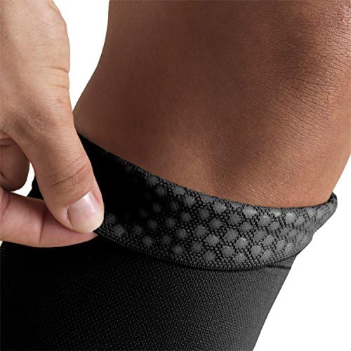 Truform 20-30 mmHg Compression Stockings for Men and Women, Thigh High Length, Dot-Top, Open Toe, Black, Large