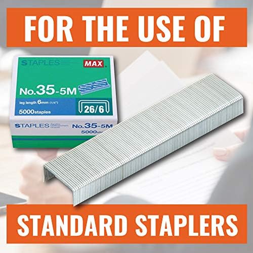 Max 35-5M Standard Staples for USA; Leg Length 6mm (1/4"); 100 Staples per Stick, for Use with Max HD-50, HD-50R, HD-50F and other Standard Staplers, 0.25" Leg Length, 0.5" Crown Width, 5000 Count