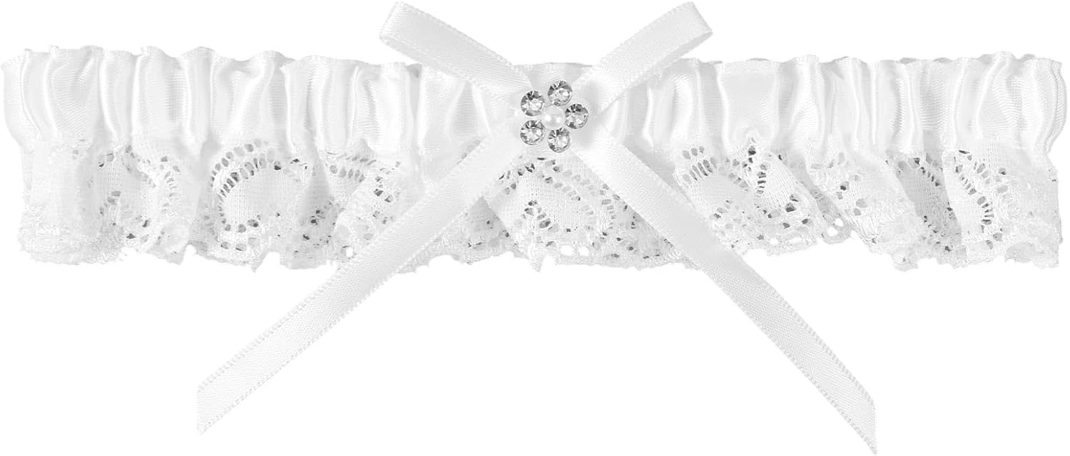 Wedding Garter for Bride, White Lace Bridal Garter with Bow Stretch Leg Strap Elegant Wedding Accessories Prom Anniversaries