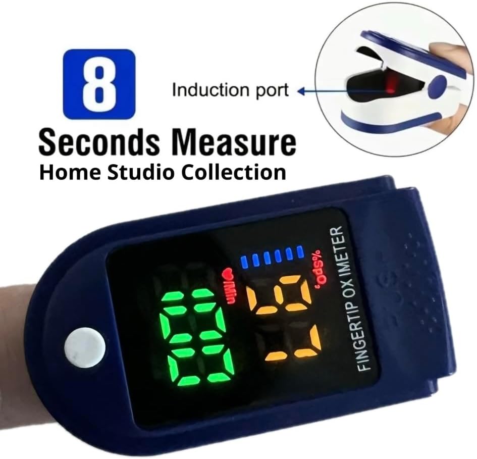 Finger Pulse Oximeter Larger Display Blood Oxygen Monitor with Batteries and Lanyard Included Fingertip Pulse Oximeter Color: Navy Blue