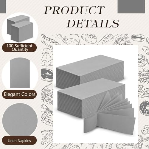 Qilery 100 Pcs Linen Feel Disposable Dinner Napkins Decorative Paper Napkin 17"x12" Paper Soft Hand Towel Absorbent Disposable Guest Towel for Kitchen Wedding Party(Gray)