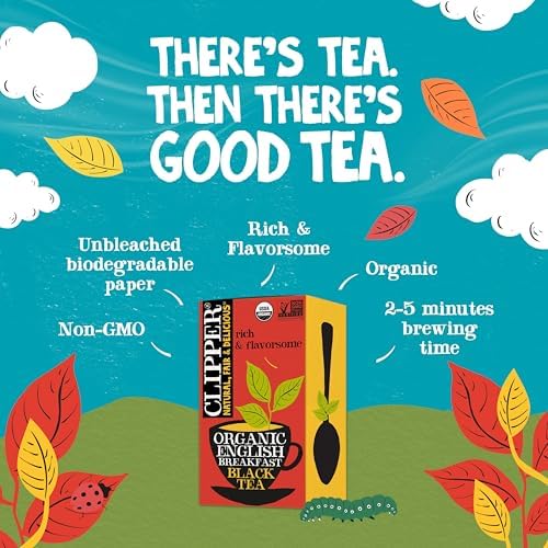 Clipper Tea, English Breakfast, Fairtrade, Organic, Plant-Based, Caffeinated British Tea, 6 Pack, 120 Unbleached Tea Bags