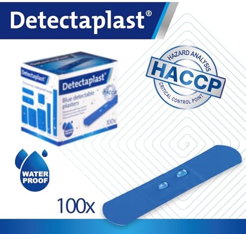 Detectaplast Waterproof Universal Blue Bandaids for Food Handling and First Aid Kits in Gastronomy, 0.75 x 2.83 Inches, 100 Pcs