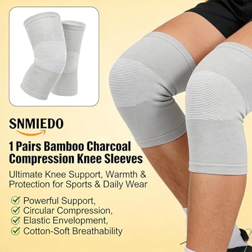 Bamboo Charcoal Compression Knee Sleeve - Elastic Knee Braces for Men & Women - Breathable Knee Support for Arthritis, Running, Workout, Joint Pain Relief(Gray, Large)