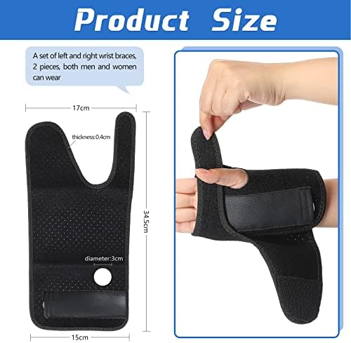 2 Pcs Wrist Brace for Carpal Tunnel Night Sleep Support Adjustable Wrist Splint with Splints Stabilizer for Tendonitis Sprains Pain Relief for Women Men Right Left Hand(Breathable Style,Black)