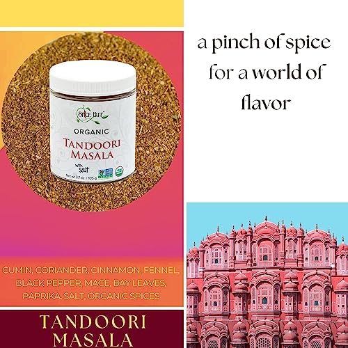 Spice Hut - Organic Tandoori Masala Powder, with Salt, Flavorful Indian Tandori Curry Powder for Cooking South Asian Food - Tandori Chicken Tikka Seasoning Spice, Vegetables, Curries / All-Natural, Kosher, Vegan, Gluten Free, Keto -No MSG- 3.7oz Glass Jar