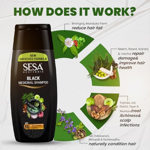Sesa Ayurvedic Medicinal Shampoo, Bhringraj & 16 Rare Herbs, All Hair Types, 200 ml, Pack of 1, Paraben Free
