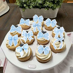 64 PCS Edible Bow Cupcake Toppers Wafer Paper Bowknot Cupcake Picks Edible Bow Cupcake Decorations for Baby Shower Wedding Kids Birthday Christmas New Year Party Cake Decorations Supplies Blue