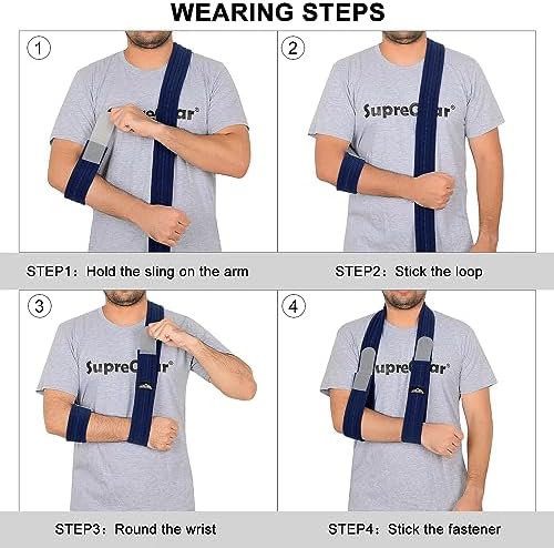 supregear Arm Sling, Adjustable Arm Support Strap, Lightweight Shoulder Immobilizer for Injured Elbow, Broken Collarbone, Torn Rotator Cuff, Dislocation or AC Separation, Left Right, Men Women