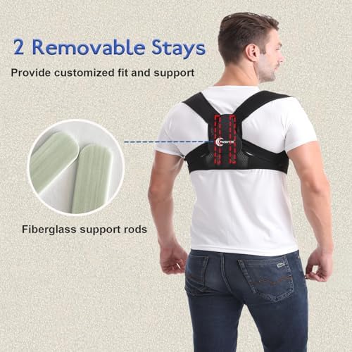 Paskyee Posture Corrector for Women and Men, Adjustable Back Brace for Neck, Shoulder, and Upper Back Pain Relief, Back Straightener for Clavicle Support Black L/XL
