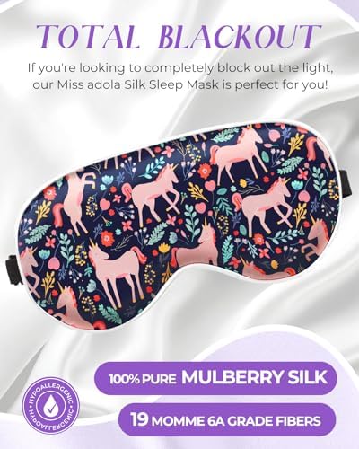 Miss Adola Sleep Mask for Kids - Cute Kawaii Cartoon Silk Sleeping Mask with Adjustable Strap Soft Smooth Light Eye Mask for Sleeping Silk Kids Eye Cover for Boys Girls Teens, BU PK Flamingos