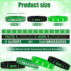 Sosation 48 Pcs Mental Health Awareness Bracelet Gifts Items Green Mental Faith Courage Hope Silicone Motivational Bracelets for Men Women