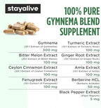STAY ALIVE Gymnema Sylvestre 25:1 Extract, 120 Capsules with Bitter Melon, Ceylon Cinnamon, Berberine, Turmeric, Ginger, Amla Powder and Fenugreek, Non-GMO & Gluten Free Gymnema Sylvestre Supplement