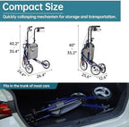 ELENKER 3 Wheel Walkers for Seniors, Three Wheeled Rollator with Storage Bag, Height Adjustable, Foldable, Narrow Rolling Walker, Blue