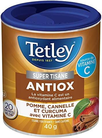 Tetley Super Herbal Antiox Tea: Apple, Cinnamon & Turmeric with Vitamin C - 20 Tea Bags, 40 Grams, Naturally Caffeine Free