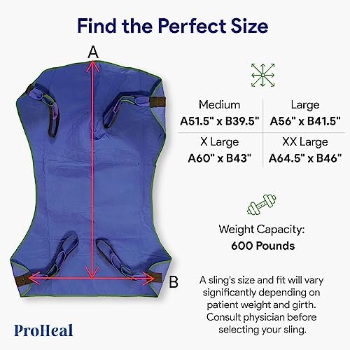 ProHeal Universal Full Body Lift Sling, Medium, 51.5"L x 39.5" - Solid Fabric Polyester Slings for Patient Lifts - Compatible with Hoyer, Invacare, McKesson, Drive, Lumex, Joerns and More