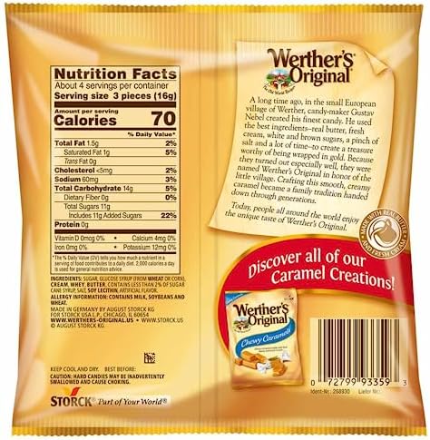 Sweetzo - Werther's Original Caramel Hard Candy, Individually Wrapped Shareable Bite Sized Candies, Office Jar Fillers, 2.36 Ounces (Pack of 3)