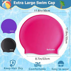 3 Pack Extra Large Swim Cap for Braids & Dreadlocks - Waterproof Silicone Swim Hat for Women with Long Thick Hair, Protective Swim Cap Cover Ears for Swimming, Shower, Bathing